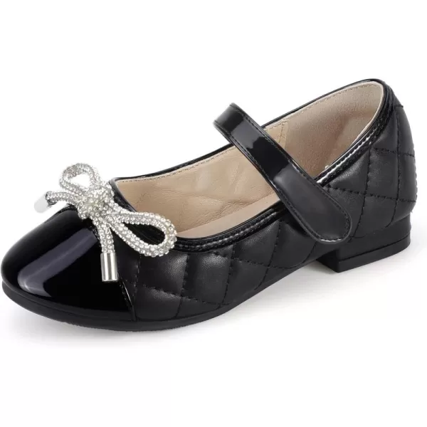 Hehainom Girls Dress Shoes Flower Girl Wedding Party School Little Big Kids Rhinestone Bow Ballet Flats ShoesBlack