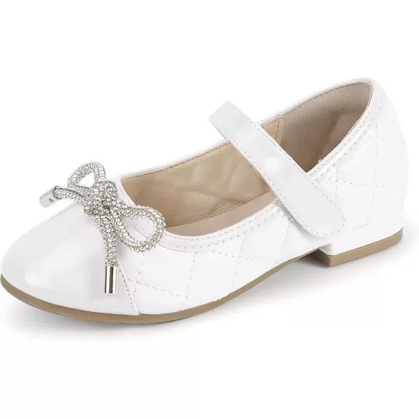Hehainom Girls Dress Shoes Flower Girl Wedding Party School Little Big Kids Rhinestone Bow Ballet Flats ShoesWhite