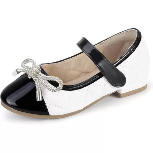 Hehainom Girls Dress Shoes Flower Girl Wedding Party School Little Big Kids Rhinestone Bow Ballet Flats ShoesWhiteBlack