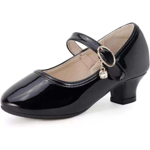 Hehainom Girls Dress Shoes Low Heels Flower Girl Mary Jane Princess School Wedding Party Toddler Little Kid Pump ShoesBlack Patent