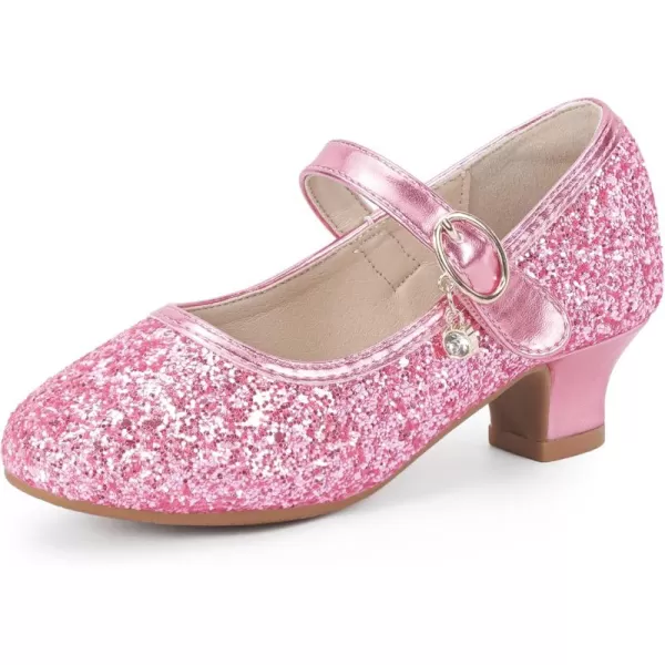 Hehainom Girls Dress Shoes Low Heels Flower Girl Mary Jane Princess School Wedding Party Toddler Little Kid Pump ShoesPink Sequin