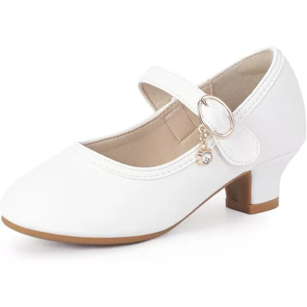 Hehainom Girls Dress Shoes Low Heels Flower Girl Mary Jane Princess School Wedding Party Toddler Little Kid Pump ShoesWhite Pu
