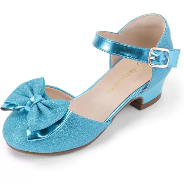 Hehainom Girls Dress Shoes Toddler Closed Toe Flower Girl Heels for Party Wedding Princess ShoesBlue Glitter