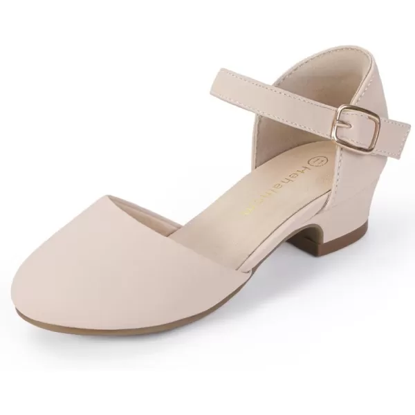 Hehainom Girls Dress Shoes Toddler Closed Toe Flower Girl Heels for Party Wedding Princess ShoesD Nude Nubuck
