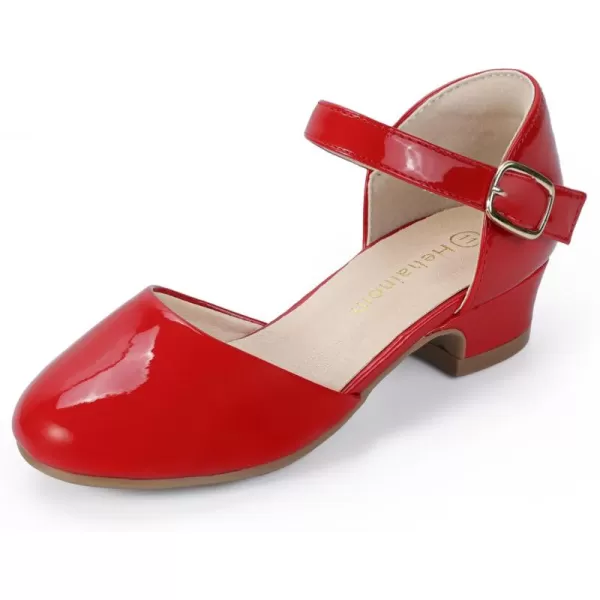 Hehainom Girls Dress Shoes Toddler Closed Toe Flower Girl Heels for Party Wedding Princess ShoesD Red Patent