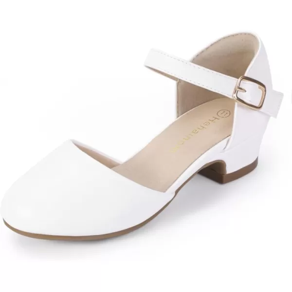 Hehainom Girls Dress Shoes Toddler Closed Toe Flower Girl Heels for Party Wedding Princess ShoesD White Pu