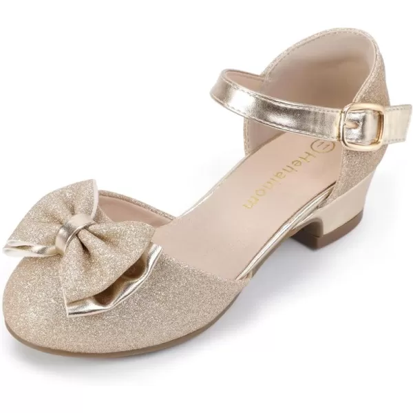 Hehainom Girls Dress Shoes Toddler Closed Toe Flower Girl Heels for Party Wedding Princess ShoesGold Glitter