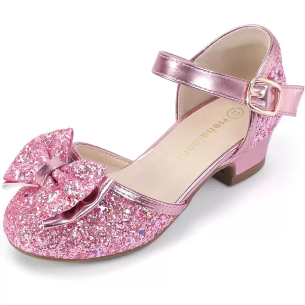 Hehainom Girls Dress Shoes Toddler Closed Toe Flower Girl Heels for Party Wedding Princess ShoesPink Sequin