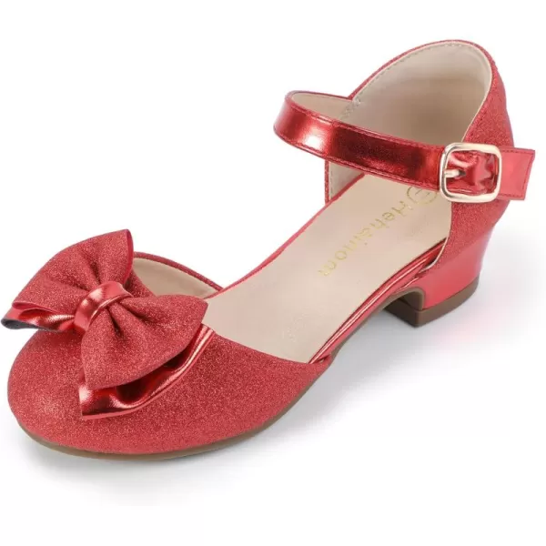 Hehainom Girls Dress Shoes Toddler Closed Toe Flower Girl Heels for Party Wedding Princess ShoesRed Glitter