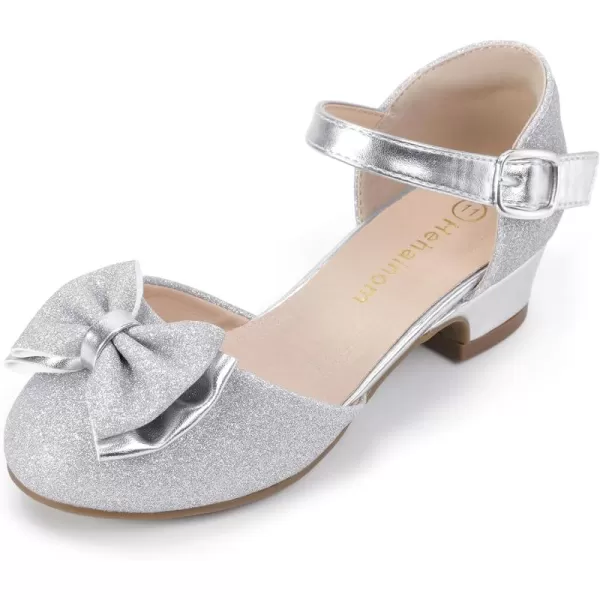 Hehainom Girls Dress Shoes Toddler Closed Toe Flower Girl Heels for Party Wedding Princess ShoesSilver Glitter