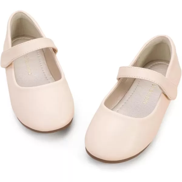 Hehainom Toddler Girls Flats Mary Jane Flower Girl Dress Shoes School Wedding Party ShoesBeige Pu