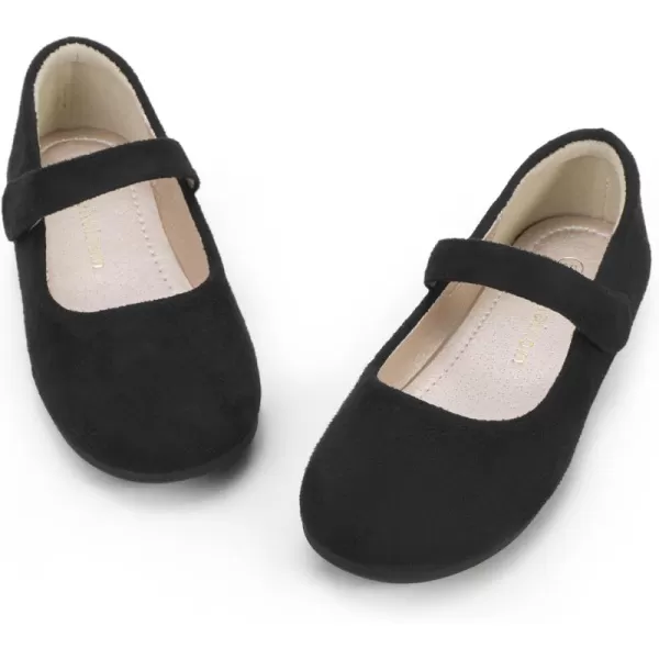 Hehainom Toddler Girls Flats Mary Jane Flower Girl Dress Shoes School Wedding Party ShoesBlack Suede