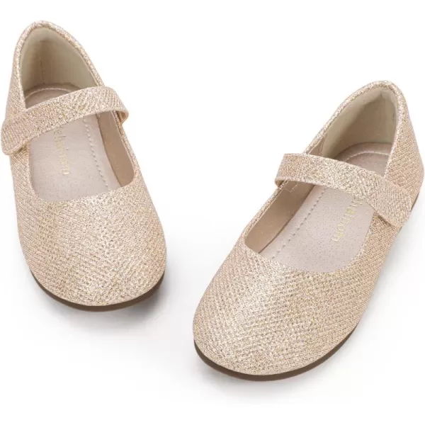 Hehainom Toddler Girls Flats Mary Jane Flower Girl Dress Shoes School Wedding Party ShoesGold Glitter