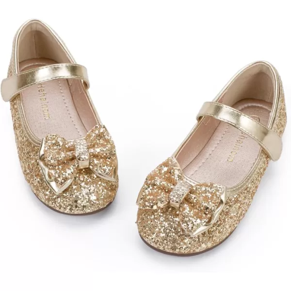 Hehainom Toddler Girls Flats Mary Jane Flower Girl Dress Shoes School Wedding Party ShoesGold Sequin
