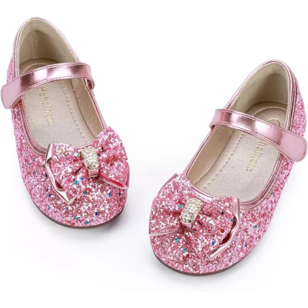 Hehainom Toddler Girls Flats Mary Jane Flower Girl Dress Shoes School Wedding Party ShoesPink Sequin