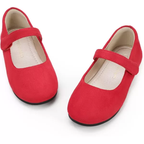 Hehainom Toddler Girls Flats Mary Jane Flower Girl Dress Shoes School Wedding Party ShoesRed Suede