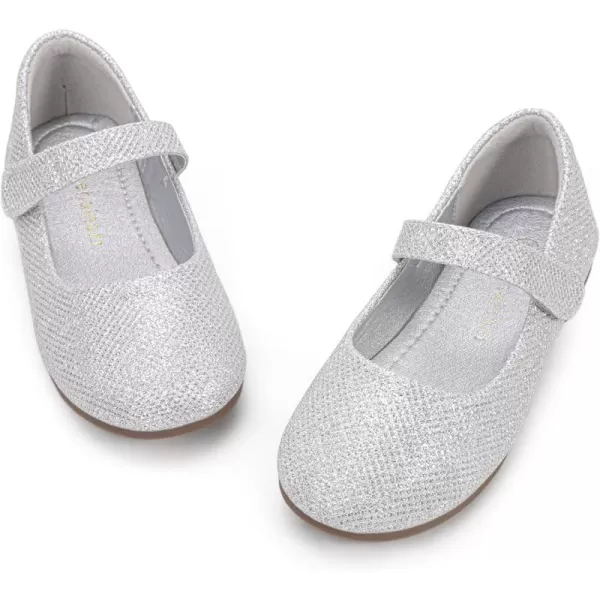 Hehainom Toddler Girls Flats Mary Jane Flower Girl Dress Shoes School Wedding Party ShoesSilver Glitter