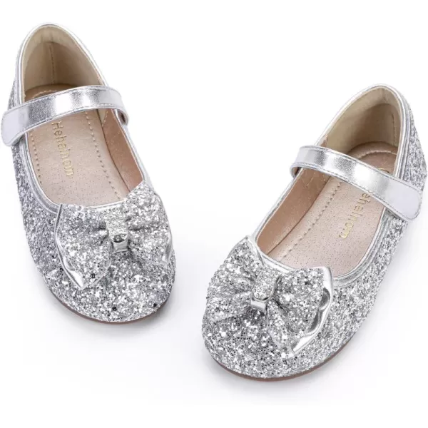 Hehainom Toddler Girls Flats Mary Jane Flower Girl Dress Shoes School Wedding Party ShoesSilver Sequin