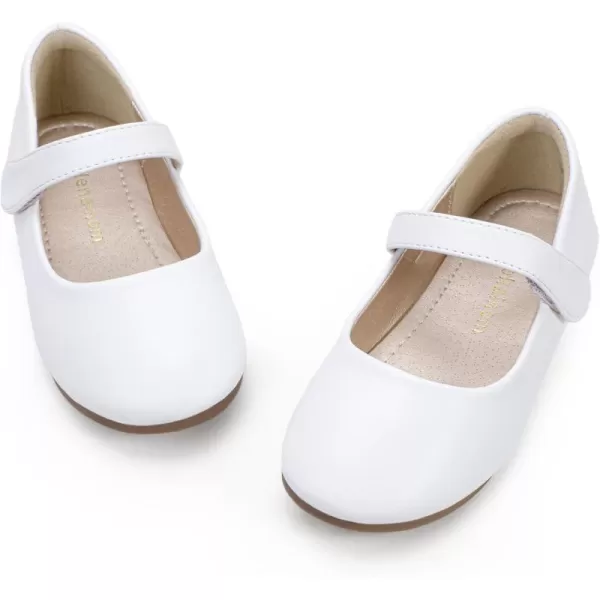 Hehainom Toddler Girls Flats Mary Jane Flower Girl Dress Shoes School Wedding Party ShoesWhite Pu