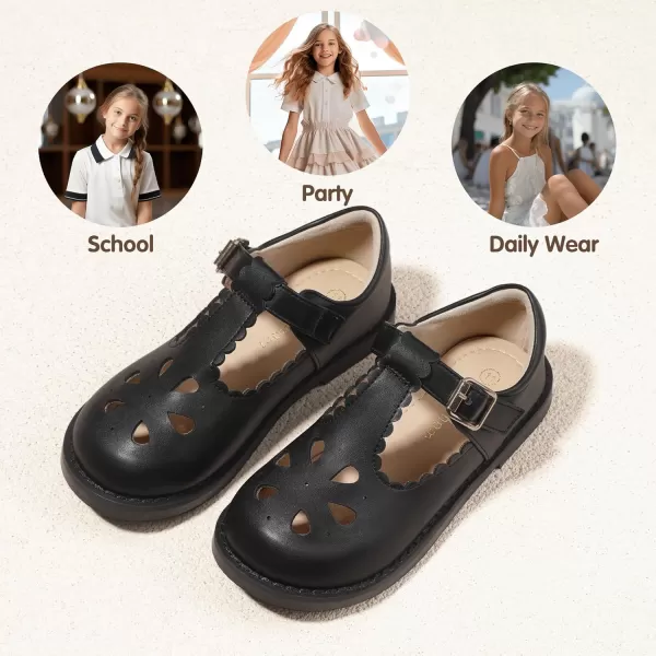 Hehainom Girls Mary Jane Shoes TStrap Dress Ballet Flats Toddler Girls Wedding Party Uniform School ShoesA Black Pu