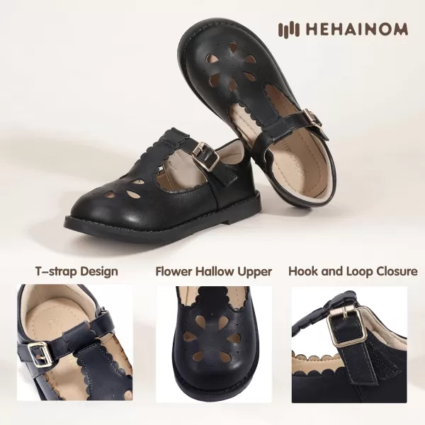 Hehainom Girls Mary Jane Shoes TStrap Dress Ballet Flats Toddler Girls Wedding Party Uniform School ShoesA Black Pu