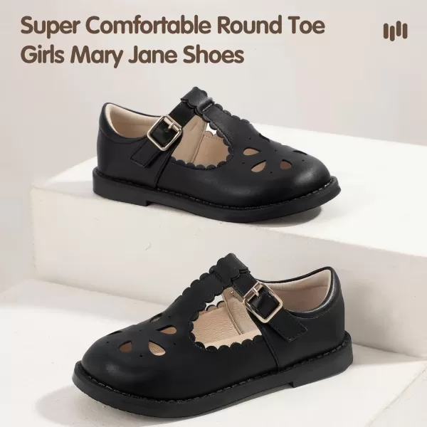 Hehainom Girls Mary Jane Shoes TStrap Dress Ballet Flats Toddler Girls Wedding Party Uniform School ShoesA Black Pu