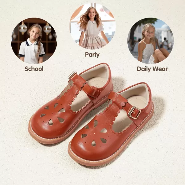 Hehainom Girls Mary Jane Shoes TStrap Dress Ballet Flats Toddler Girls Wedding Party Uniform School ShoesA Brown Pu