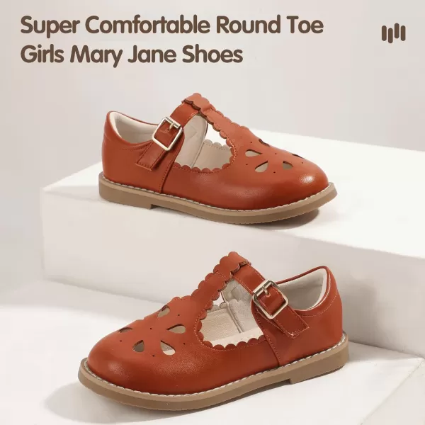 Hehainom Girls Mary Jane Shoes TStrap Dress Ballet Flats Toddler Girls Wedding Party Uniform School ShoesA Brown Pu