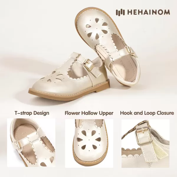 Hehainom Girls Mary Jane Shoes TStrap Dress Ballet Flats Toddler Girls Wedding Party Uniform School ShoesA Gold Pu