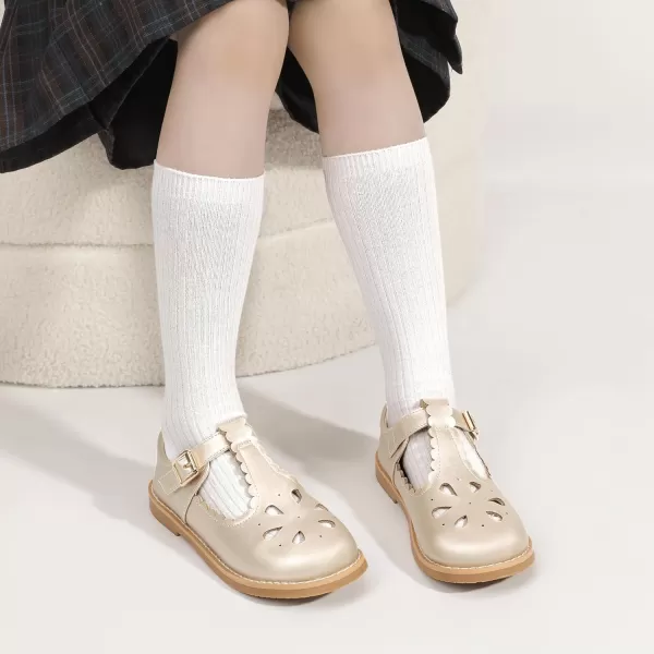 Hehainom Girls Mary Jane Shoes TStrap Dress Ballet Flats Toddler Girls Wedding Party Uniform School ShoesA Gold Pu