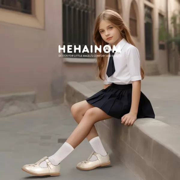 Hehainom Girls Mary Jane Shoes TStrap Dress Ballet Flats Toddler Girls Wedding Party Uniform School ShoesA Gold Pu