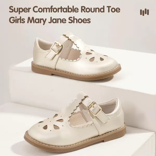 Hehainom Girls Mary Jane Shoes TStrap Dress Ballet Flats Toddler Girls Wedding Party Uniform School ShoesA Gold Pu