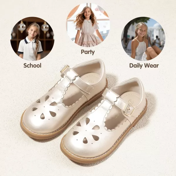 Hehainom Girls Mary Jane Shoes TStrap Dress Ballet Flats Toddler Girls Wedding Party Uniform School ShoesA Gold Pu