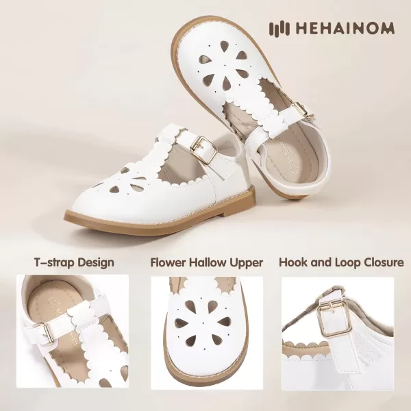 Hehainom Girls Mary Jane Shoes TStrap Dress Ballet Flats Toddler Girls Wedding Party Uniform School ShoesA White Pu