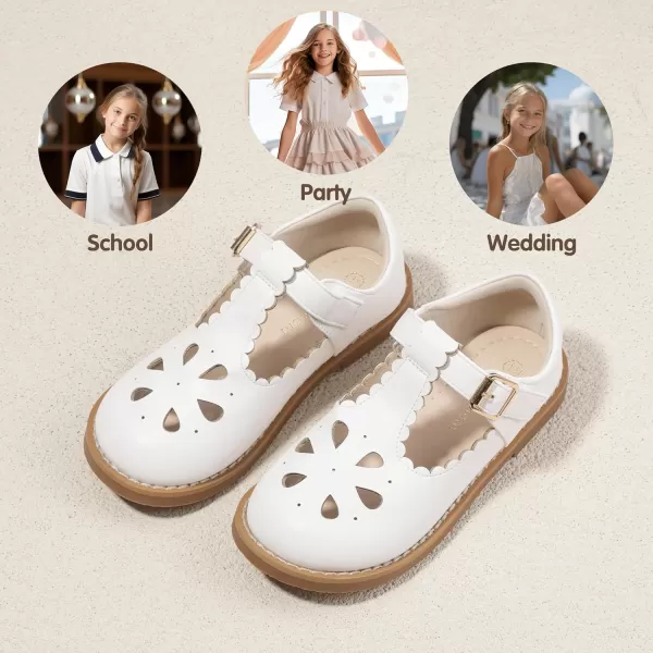 Hehainom Girls Mary Jane Shoes TStrap Dress Ballet Flats Toddler Girls Wedding Party Uniform School ShoesA White Pu