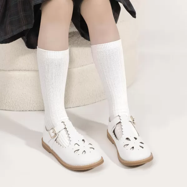 Hehainom Girls Mary Jane Shoes TStrap Dress Ballet Flats Toddler Girls Wedding Party Uniform School ShoesA White Pu