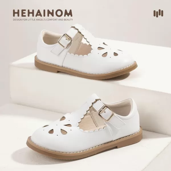Hehainom Girls Mary Jane Shoes TStrap Dress Ballet Flats Toddler Girls Wedding Party Uniform School ShoesA White Pu