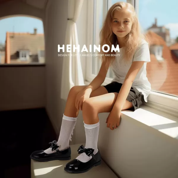 Hehainom Girls Mary Jane Shoes TStrap Dress Ballet Flats Toddler Girls Wedding Party Uniform School ShoesH Black Patent