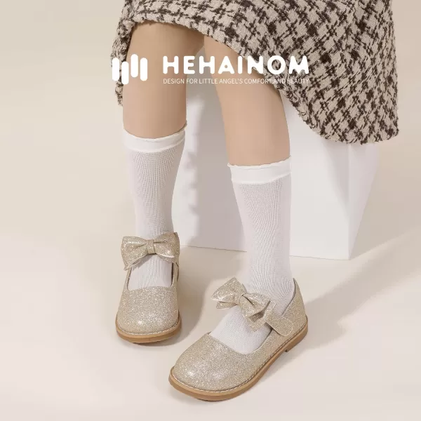 Hehainom Girls Mary Jane Shoes TStrap Dress Ballet Flats Toddler Girls Wedding Party Uniform School ShoesH Gold Glitter