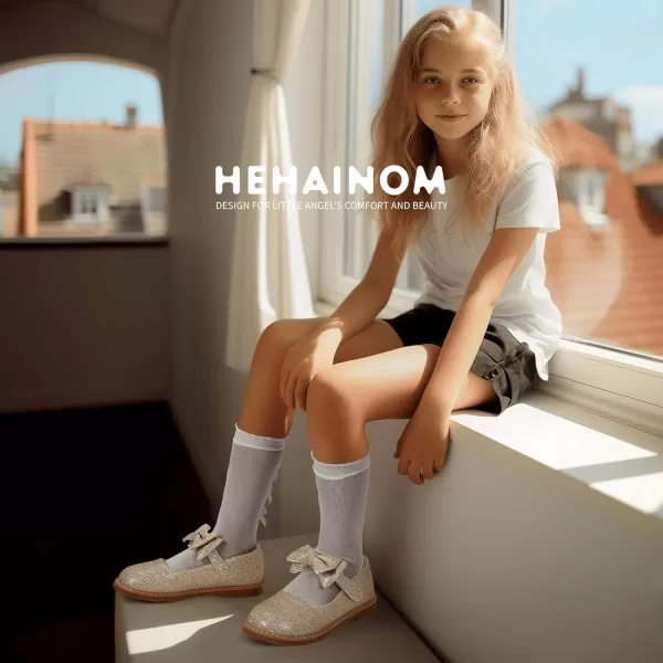 Hehainom Girls Mary Jane Shoes TStrap Dress Ballet Flats Toddler Girls Wedding Party Uniform School ShoesH Gold Glitter