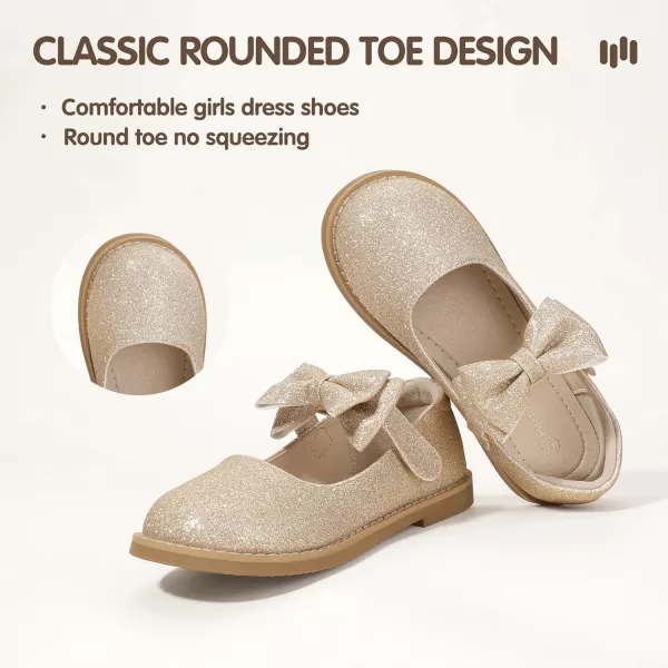 Hehainom Girls Mary Jane Shoes TStrap Dress Ballet Flats Toddler Girls Wedding Party Uniform School ShoesH Gold Glitter