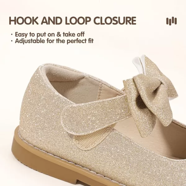 Hehainom Girls Mary Jane Shoes TStrap Dress Ballet Flats Toddler Girls Wedding Party Uniform School ShoesH Gold Glitter