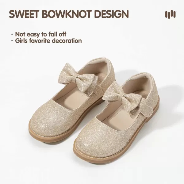Hehainom Girls Mary Jane Shoes TStrap Dress Ballet Flats Toddler Girls Wedding Party Uniform School ShoesH Gold Glitter