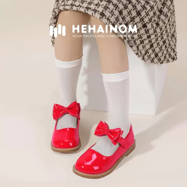 Hehainom Girls Mary Jane Shoes TStrap Dress Ballet Flats Toddler Girls Wedding Party Uniform School ShoesH Red Patent