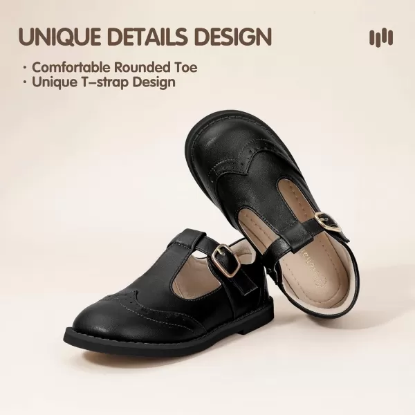 Hehainom Girls Mary Jane Shoes TStrap Dress Ballet Flats Toddler Girls Wedding Party Uniform School ShoesM Black Pu