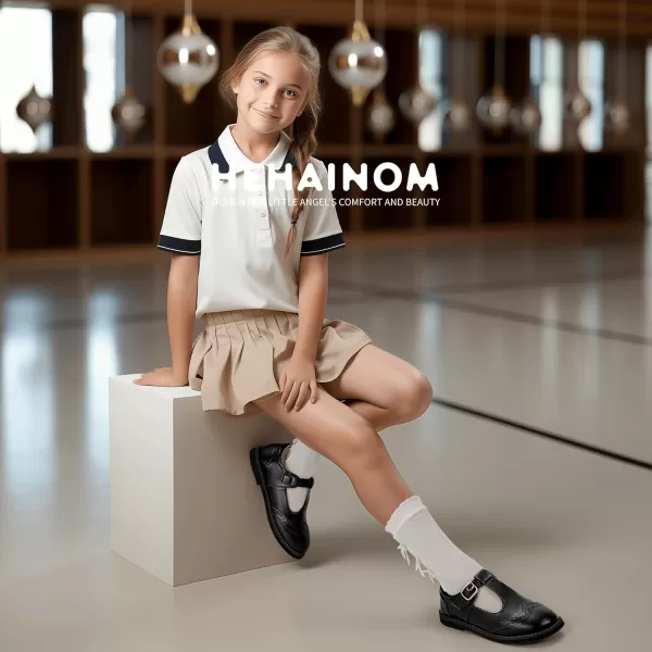 Hehainom Girls Mary Jane Shoes TStrap Dress Ballet Flats Toddler Girls Wedding Party Uniform School ShoesM Black Pu