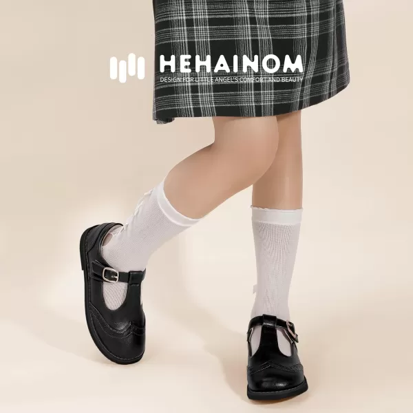 Hehainom Girls Mary Jane Shoes TStrap Dress Ballet Flats Toddler Girls Wedding Party Uniform School ShoesM Black Pu