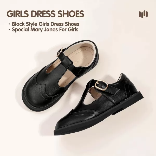 Hehainom Girls Mary Jane Shoes TStrap Dress Ballet Flats Toddler Girls Wedding Party Uniform School ShoesM Black Pu