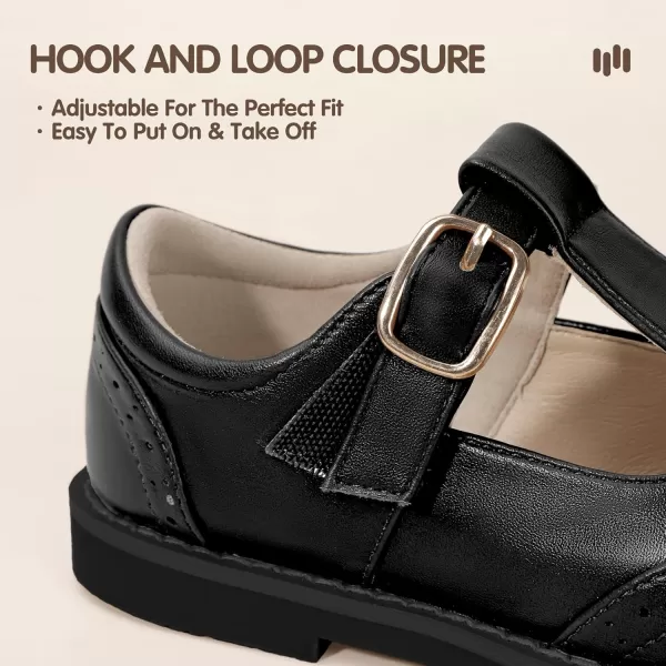 Hehainom Girls Mary Jane Shoes TStrap Dress Ballet Flats Toddler Girls Wedding Party Uniform School ShoesM Black Pu