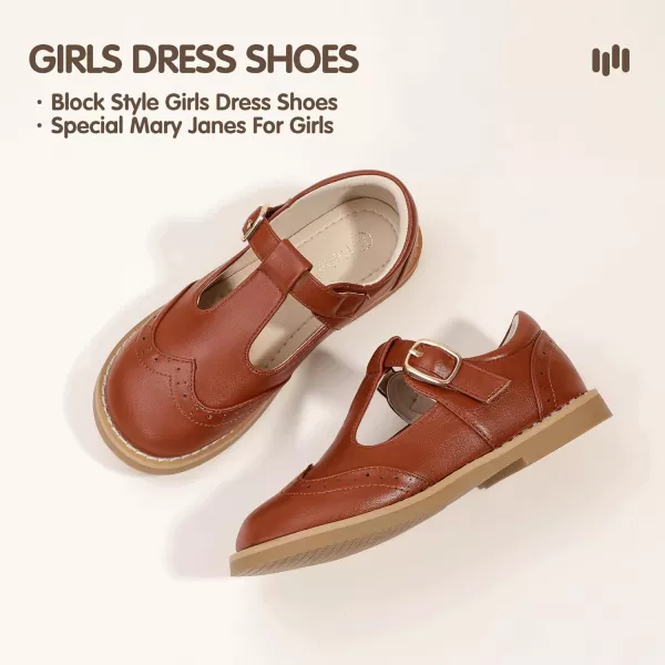Hehainom Girls Mary Jane Shoes TStrap Dress Ballet Flats Toddler Girls Wedding Party Uniform School ShoesM Brown Pu